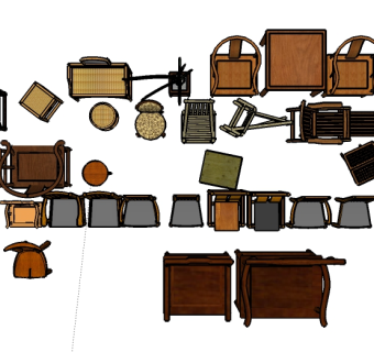 多款中式椅子草图模型，椅子草图模型sketchup下载