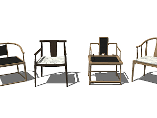 4<em>款</em>中式单椅草图模型，单椅草图模型sketchup下载