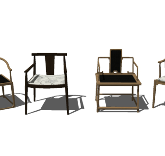 4款中式单椅草图模型，单椅草图模型sketchup下载