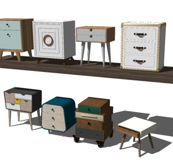 多款北欧风格床头柜草图模型，床头柜草图模型sketchup下载
