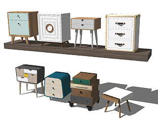 多款北欧风格床头柜草图模型，床头柜草图模型sketchup下载