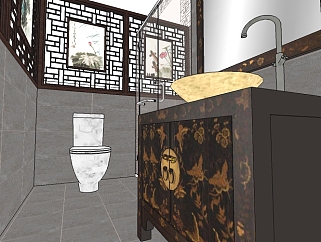 中式设计风格卫生间草图模型，卫生间草图模型sketchup下载