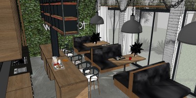 loft风格的咖啡屋组合草图模型，咖啡屋草图模型sketchup下载