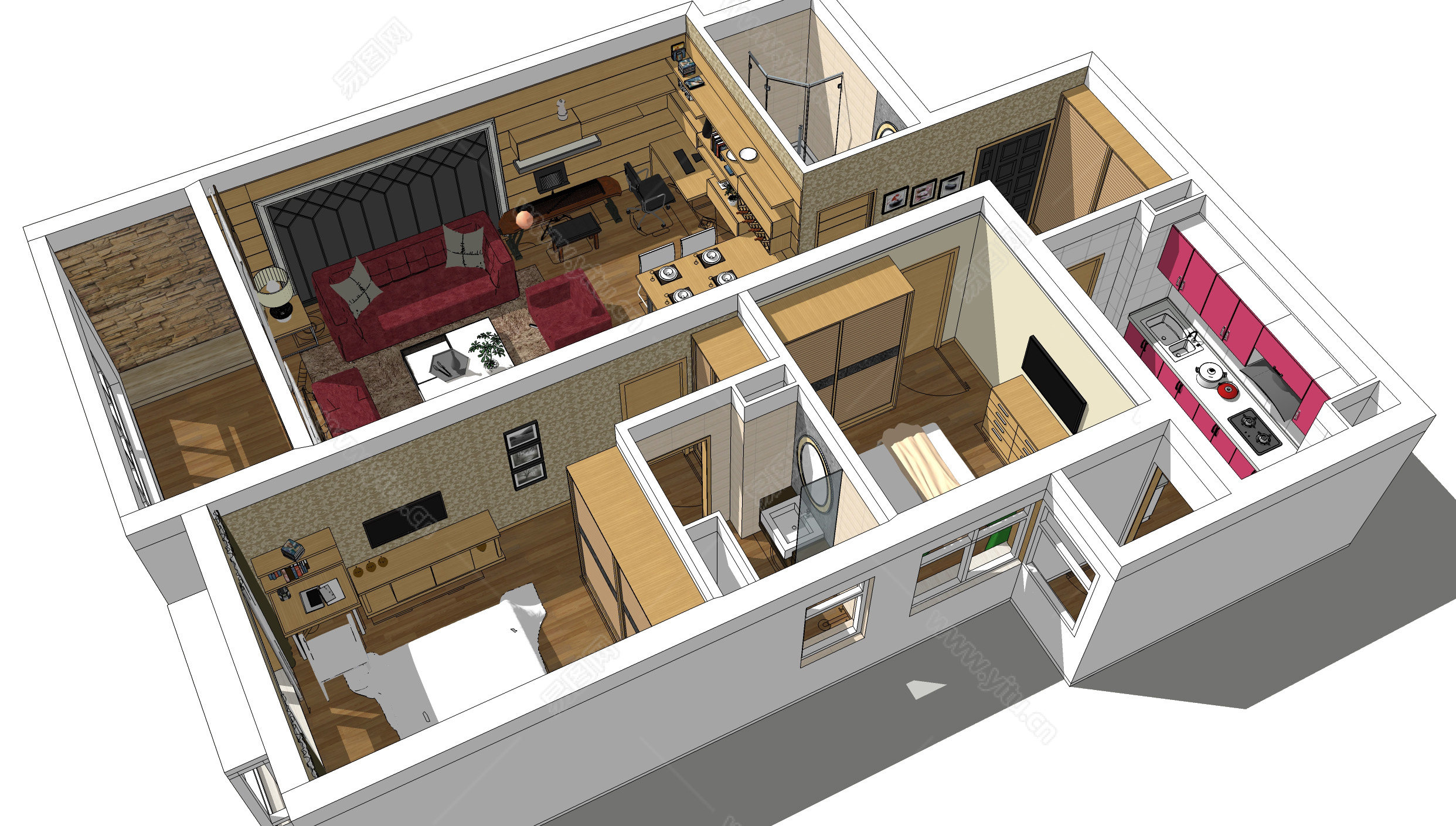 新中式客厅 -sketchup模型_sketchup模型库_建E室内设计网!