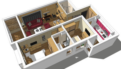 现代简约家装整套案例草图模型，室内设计草图模型sketchup下载