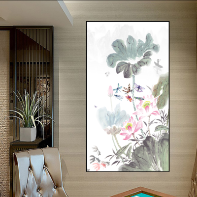 新现代中式沙发客厅背景墙装饰画，中国风莲花山水装饰画背景