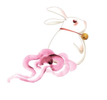 可爱卡通白色兔子与粉色云彩中秋节素材