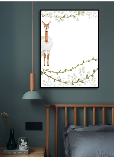 现代简约客厅沙发墙背景挂画装饰画，彩绘童话花枝鹿动物图案装饰画