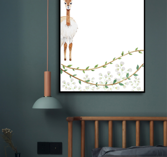 现代简约客厅沙发墙背景挂画装饰画，彩绘童话花枝鹿动物图案装饰画
