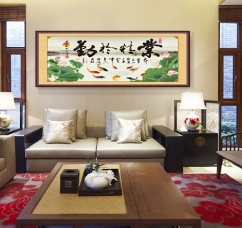 中国风业精于勤展板装饰画，新现代中式沙发客厅背景墙装饰画