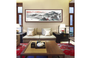 中式简约客厅沙发卧室墙背景挂画，山水日出东方装饰画素材图片