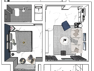 单身<em>公寓</em>整体草图模型，<em>室内</em>设计草图模型sketchup下载