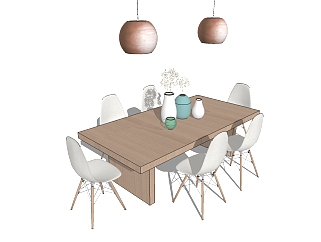 北欧餐桌椅组合草图大师模型，<em>现代餐桌</em>sketchup模型