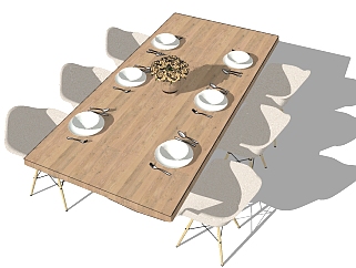 北欧<em>餐桌椅组合</em>免费草图大师模型，现代餐桌sketchup...