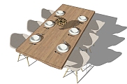 北欧餐桌椅组合免费草图大师模型，现代餐桌sketchup模型