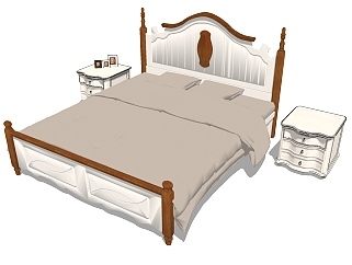 欧式双人床草图大师模型，双人床sketchup模型