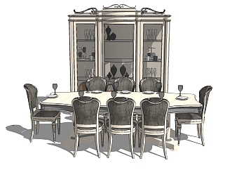欧式餐桌椅草图大师模型，餐桌椅sketchup模型
