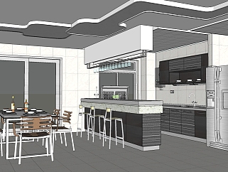 现代餐厅厨房草图大师模型，餐厅厨房sketchup模型