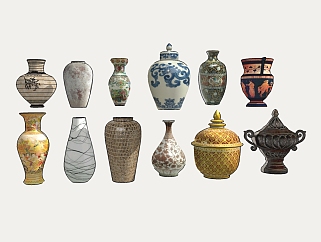 中式陶瓷花瓶草图大师模型，陶瓷花瓶sketchup模型