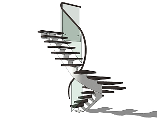 现代<em>玻璃旋转</em>楼梯草图大师模型，<em>旋转</em>楼梯sketchup模型...