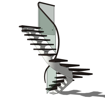 现代玻璃旋转楼梯草图大师模型，旋转楼梯sketchup模型下载