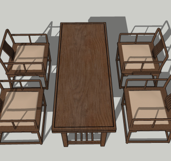 中式餐桌椅草图大师模型，餐桌椅sketchup模型
