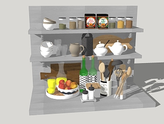 现代厨房器具调味品草图大师模型，厨房器具sketchup...