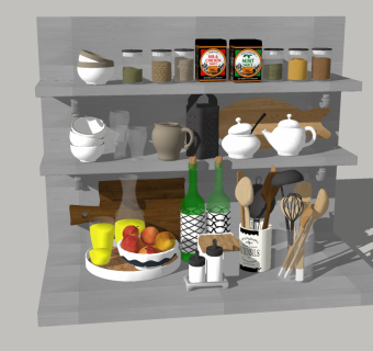 现代厨房器具调味品草图大师模型，厨房器具sketchup模型