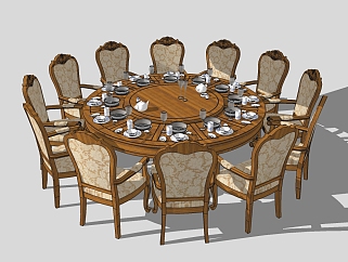 <em>欧式</em>圆形12人<em>餐桌</em>椅组合免费su模型.zip