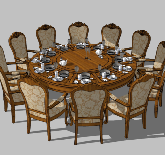 欧式圆形12人餐桌椅组合免费su模型.zip