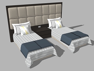 现代单人<em>床组合</em>草图大师模型，单人床sketchup模型