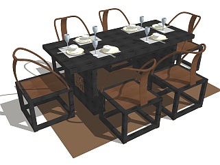<em>新中式餐桌椅</em>草图大师模型，餐桌椅sketchup模型