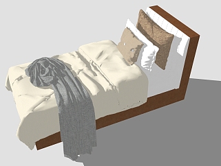 <em>现代单人</em>床草图大师模型，单人床sketchup模型