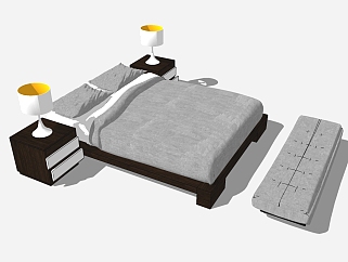 现代双人<em>床</em>草图大师模型，双人<em>床</em>sketchup模型