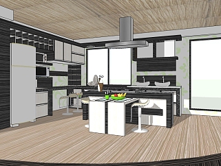现代厨房草图大师模型，厨房sketchup模型