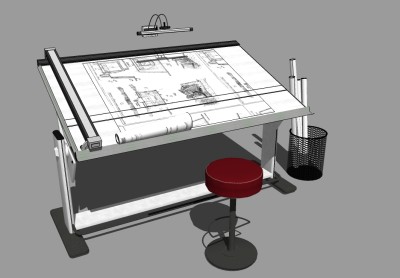 现代绘图工作桌草图大师模型，工作桌sketchup模型