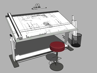 现代<em>绘图</em>工作桌草图大师模型，工作桌sketchup模型