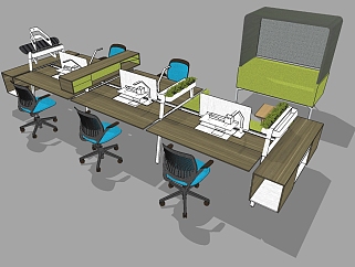 <em>现代办公</em>桌椅组合草图大师模型，桌椅sketchup模型