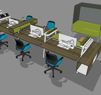 现代办公桌椅组合草图大师模型，桌椅sketchup模型