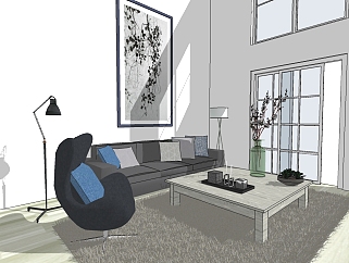 北欧客厅草图大师模型，客厅sketchup模型