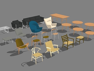 <em>北欧休闲椅</em>组合草图大师模型，休闲椅sketchup模型