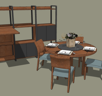 北欧餐桌椅组合草图大师模型，餐桌椅sketchup模型