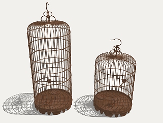<em>中式木质</em>鸟笼组合草图大师模型，鸟笼sketchup模型