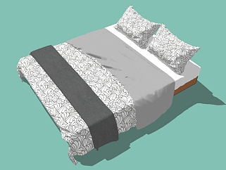 <em>现代双人床</em>草图大师模型，双人床sketchup模型