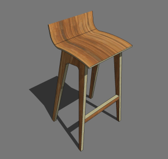 现代实木吧椅草图大师模型，吧台椅sketchup模型
