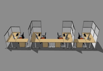 现代卡座办公桌草图大师模型，办公桌sketchup模型