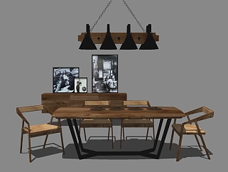 工业风<em>餐桌椅组合</em>草图大师模型，餐桌椅sketchup模型