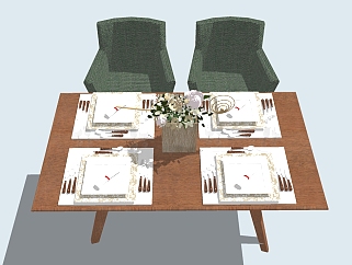 北欧餐桌<em>椅</em>组合草图大师模型，现代餐桌sketchup模型
