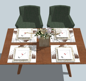 北欧餐桌椅组合草图大师模型，现代餐桌sketchup模型