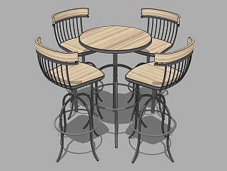 工业<em>风</em>桌椅组合草图大师模型，桌椅sketchup模型